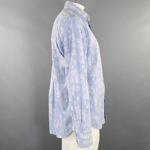 ROBERT GRAHAM Size L Blue Light Blue Squares Monogram Cotton Long Sleeve Shirt