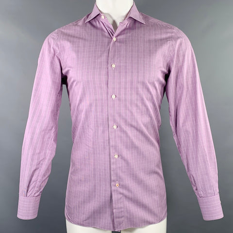 ISAIA Size M Purple White Glenplaid Cotton Spread Collar Long Sleeve Shirt