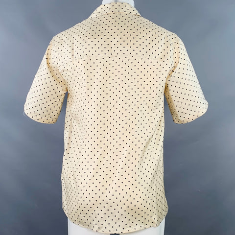 AMI by ALEXANDRE MATTIUSSI Size S Beige Navy Polka Dot Silk Camp Short Sleeve Shirt