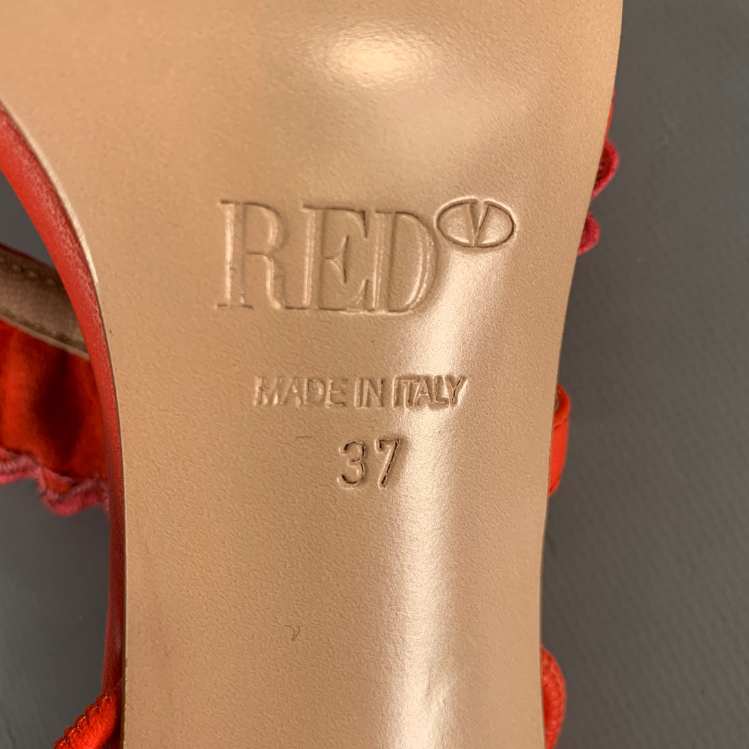 RED VALENTINO Size 7 Orange Pink Ruffled Strappy Sandals