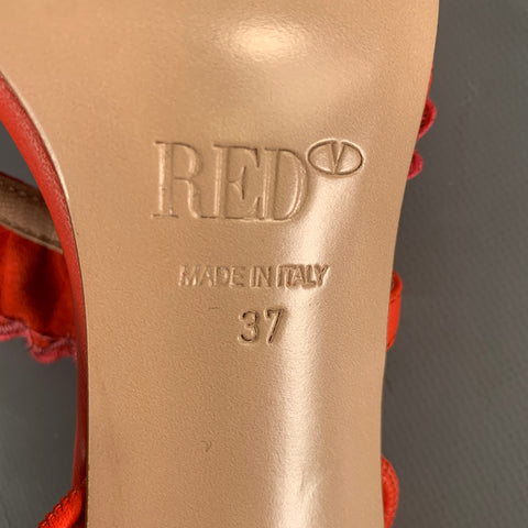 RED VALENTINO Size 7 Orange Pink Ruffled Strappy Sandals