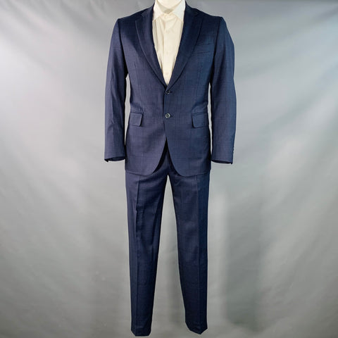 ISAIA Size 42 Regular Navy Black Glenplaid Wool Notch Lapel Suit