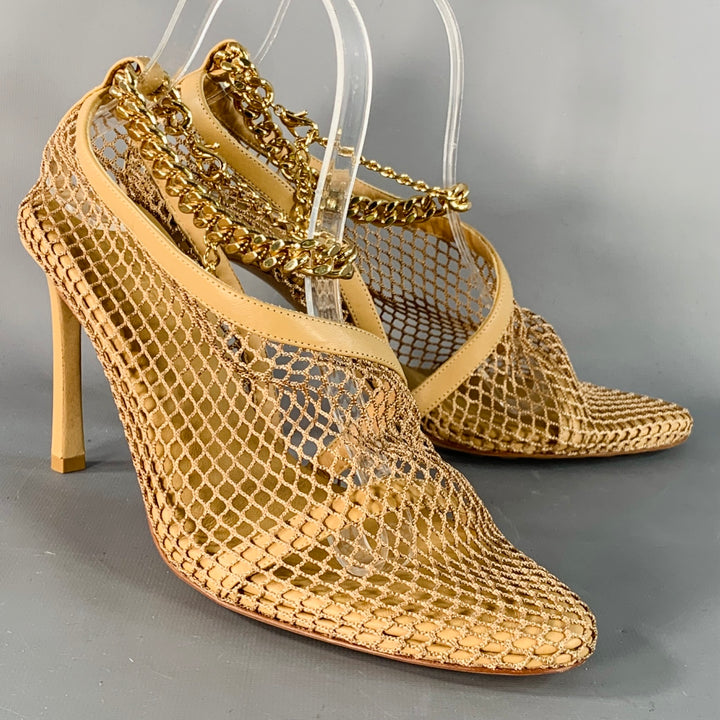 BOTTEGA VENETA Size 9 Tan Lambskin Leather Mesh Stiletto Heels Pumps