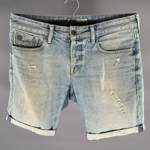 SCOTCH AND SODA Size 32 Blue Distressed Cotton Button Fly Shorts
