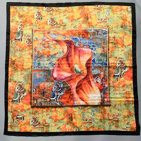 DIAMANTINE Multi Color Abstract Silk Calla Lily Scarf