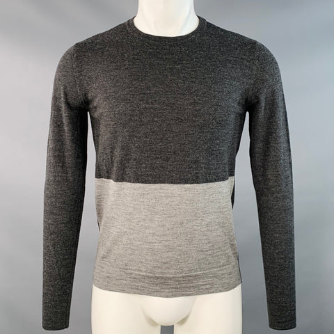 BALENCIAGA Size S Grey Charcoal Two Toned Wool Crew Neck Pullover