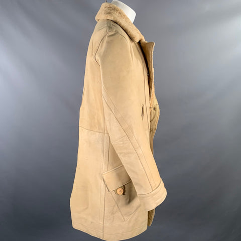 CORPO NOVE Size 42 Camel Leather Overcoat Coat