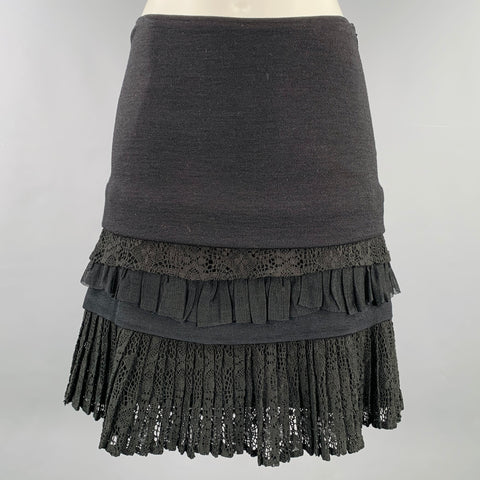 MORGANE LE FAY Size S Black Cotton Crochet Tiered Knee Length Skirt