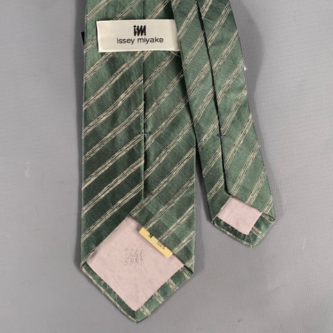 ISSEY MIYAKE Green Tan Stripe Silk Tie