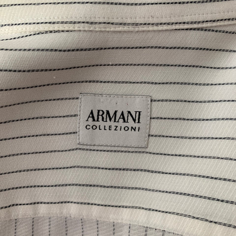 ARMANI COLLEZIONI Size L White Black Stripe Cotton Relax Long Sleeve Shirt