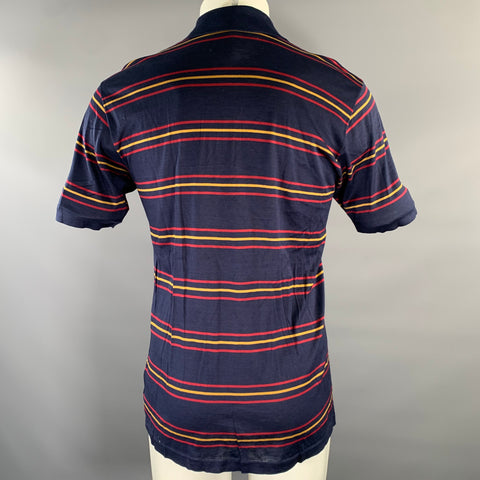DUNHILL Size M Navy Red Gold Stripe Cotton Polo