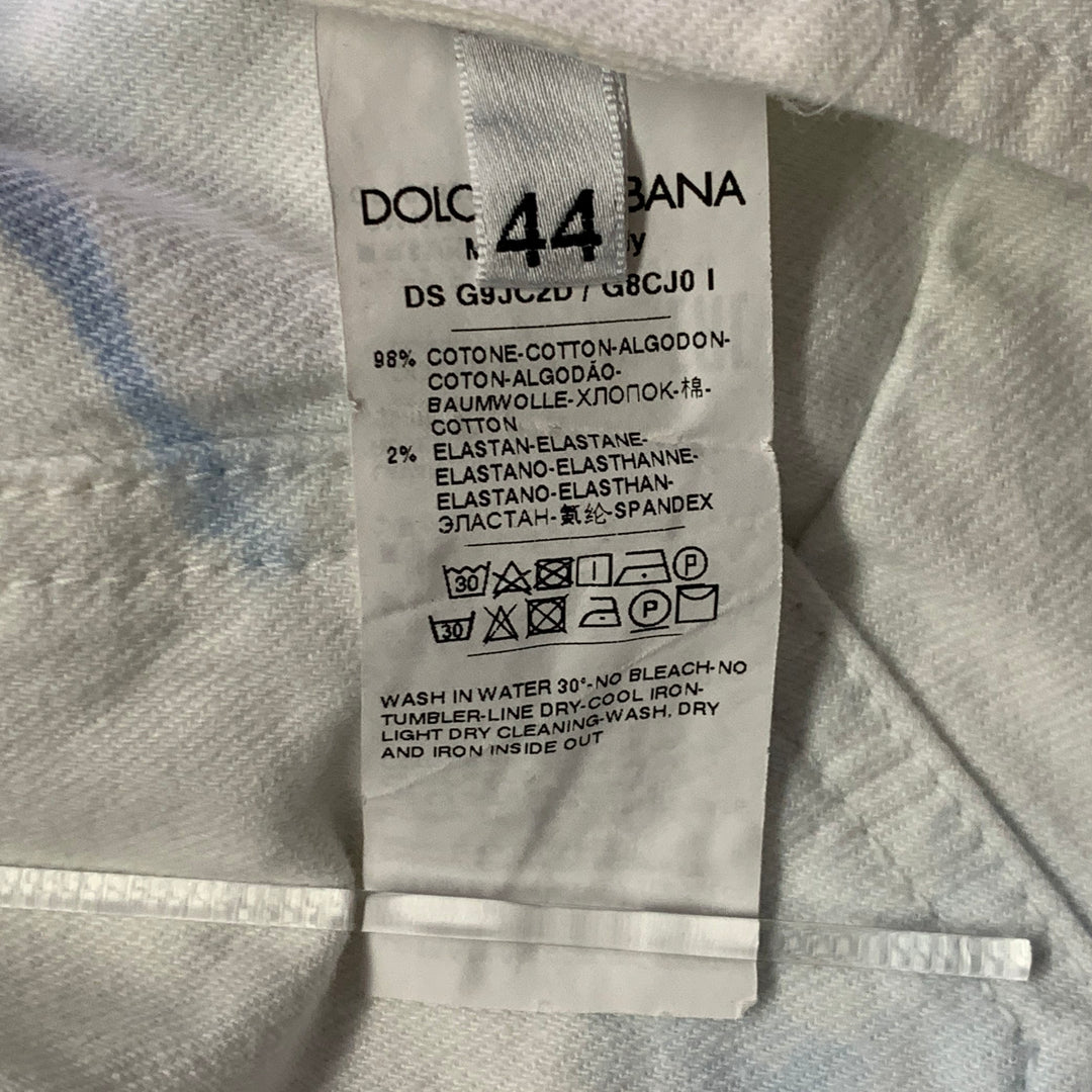 DOLCE & GABBANA Size 34 White Blue Marbled Denim Button Up Trucker Jacket
