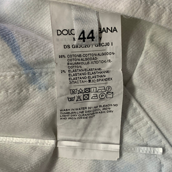 DOLCE & GABBANA Size 34 White Blue Marbled Denim Button Up Trucker Jacket