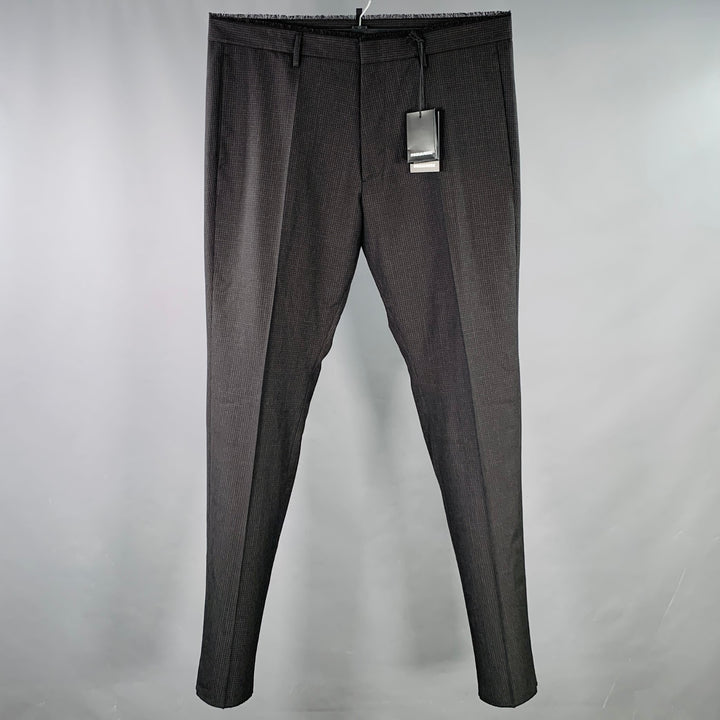 DSQUARED2 Size 38 Grey Black Checkered Wool Raw Edge Dress Pants
