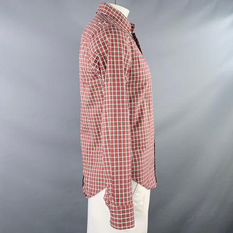 Chemise à manches longues BAND OF OUTSIDERS taille L, rouge et blanche à carreaux, en coton, avec col boutonné et une poche.