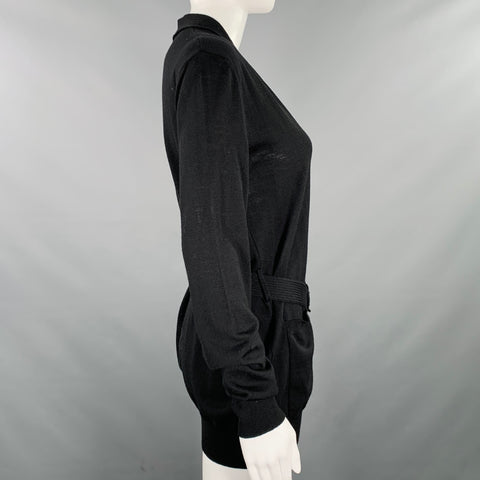 JEAN PAUL GAULTIER Size M Black Knit V-Neck Belted Pullover