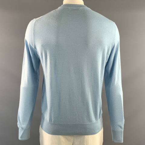 AGNONA Size XL Blue Light Blue Knitted Cashmere Silk Crew Neck Pullover