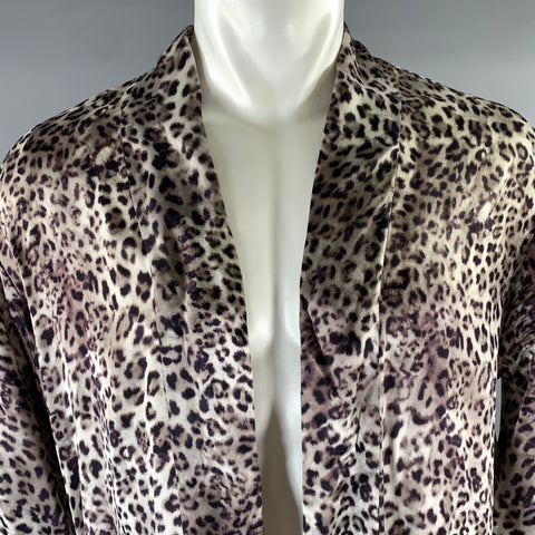 HAIDER ACKERMANN Size S Grey Tan Leopard  Print Silk Robe Cardigan