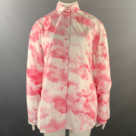 ROTATE Size M Pink White Cotton Print Button Up Shirt