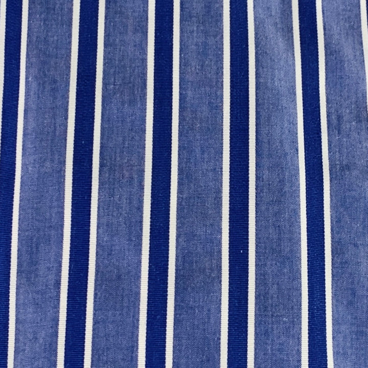 ETON Size L Blue White Stripe Cotton Curved Cutaway Long Sleeve Shirt