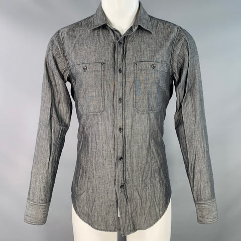 RAG & BONE Size M Grey Wrinkled Cotton Two Pockets Long Sleeve Shirt
