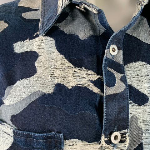 VALENTINO Chemise à manches longues en coton camouflage indigo taille 42 coupe oversize