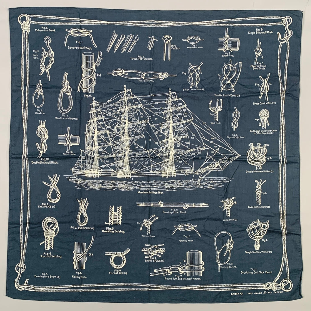 RRL by RALPH LAUREN Navy White Nautical Knots Cotton Bandana Square Scarf