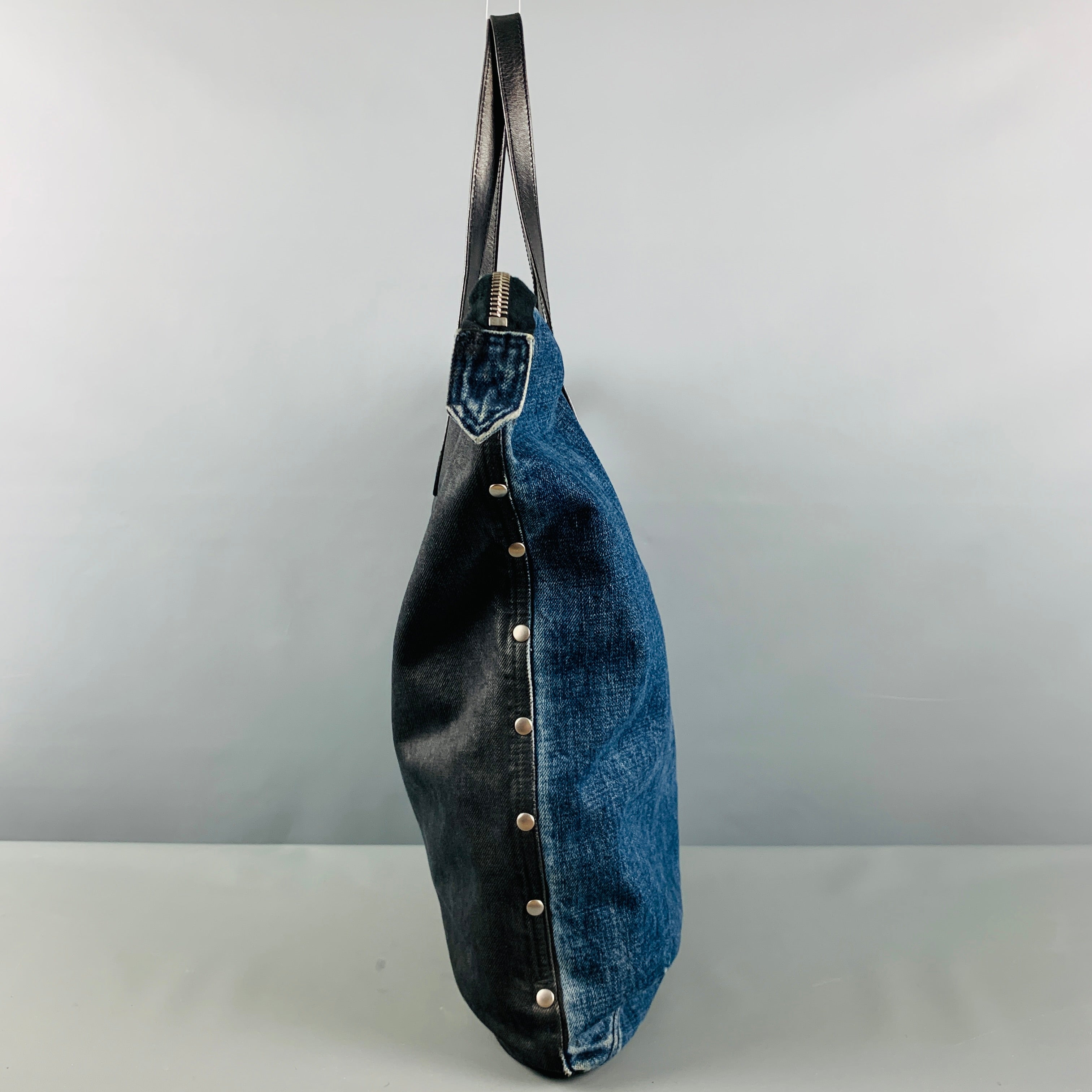 DRIES VAN NOTEN Indigo Black Studded Leather Trim Denim Bags – Sui