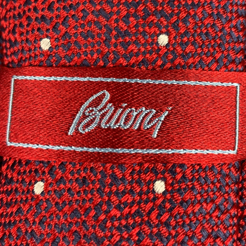 BRIONI Red Navy White Dots Silk Tie