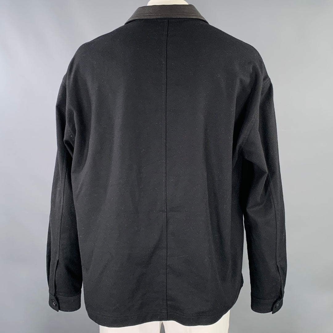 THE KOOPLES Size XXL Black Wool Blend Lambskin Collar Long Sleeve Shirt