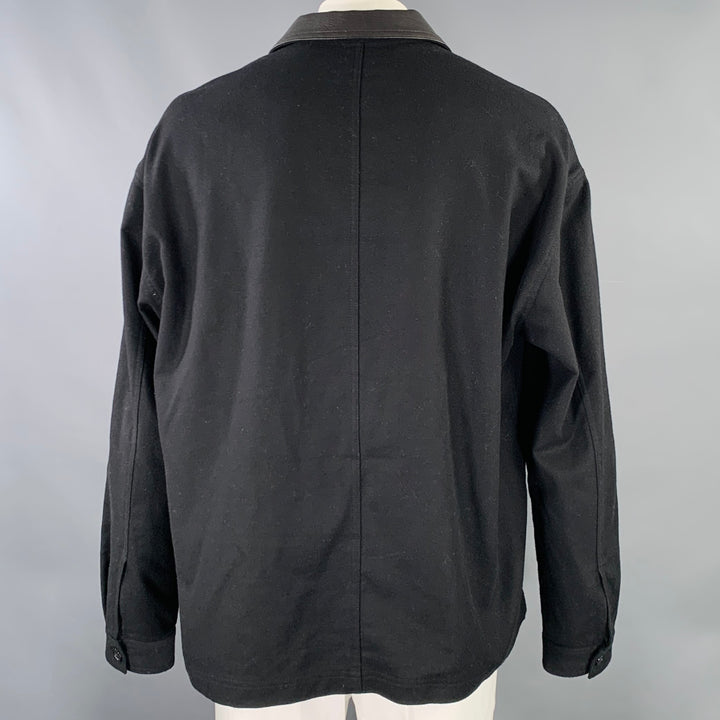 THE KOOPLES Size XXL Black Wool Blend Lambskin Collar Long Sleeve Shirt