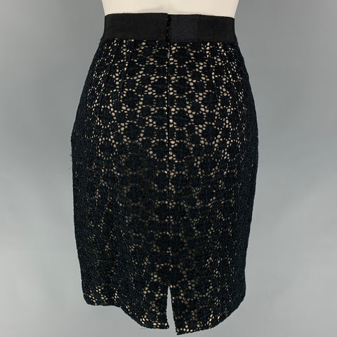 GIAMBATTISTA VALLI Size S Black Cotton Guipure Pencil Skirt