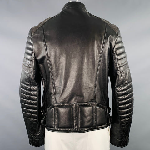 Blouson moto en cuir matelassé GUCCI Taille 44 Noir Marron