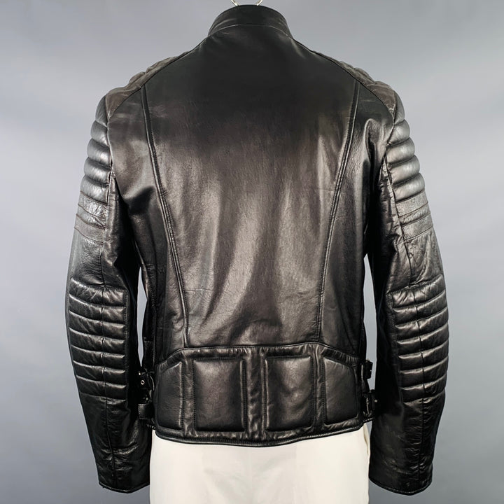 GUCCI Size 44 Black Brown Quilted Leather Motorcycle Jacket