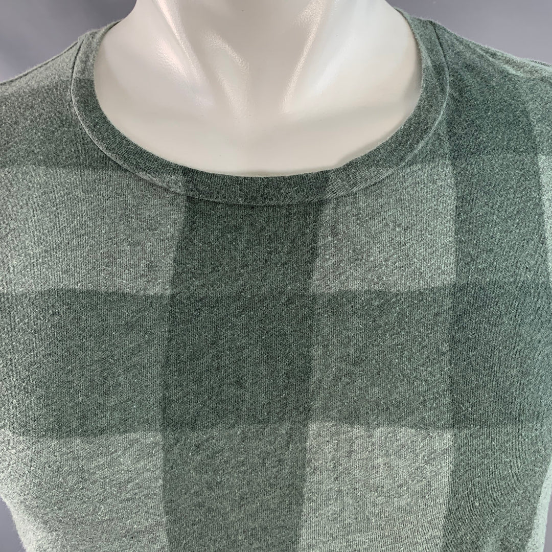 BURBERRY BRIT Size S Blue Green Checkered Cotton Crew Neck T-shirt