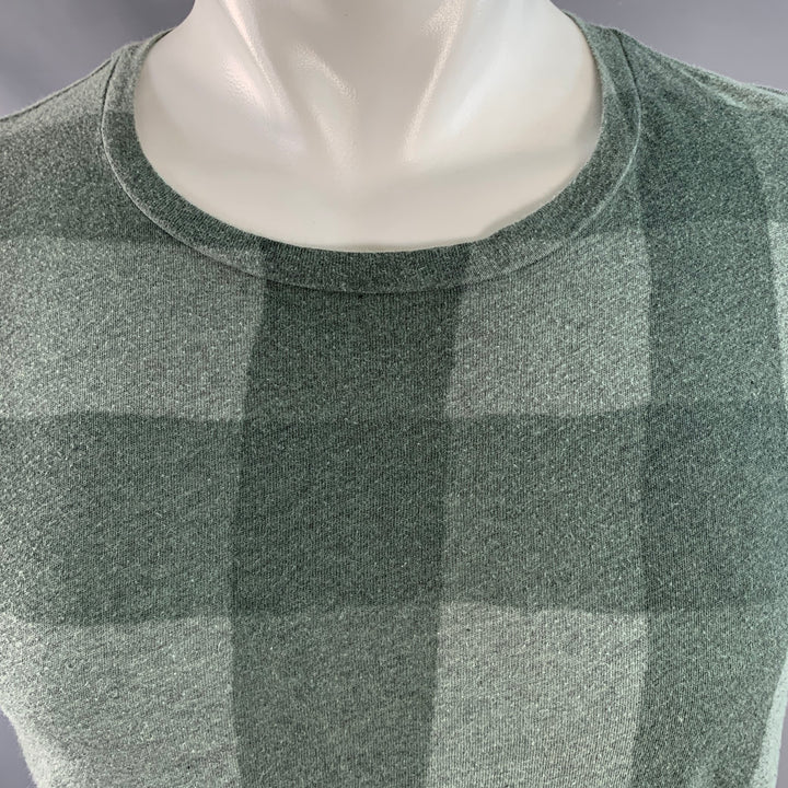 BURBERRY BRIT Size S Blue Green Checkered Cotton Crew Neck T-shirt