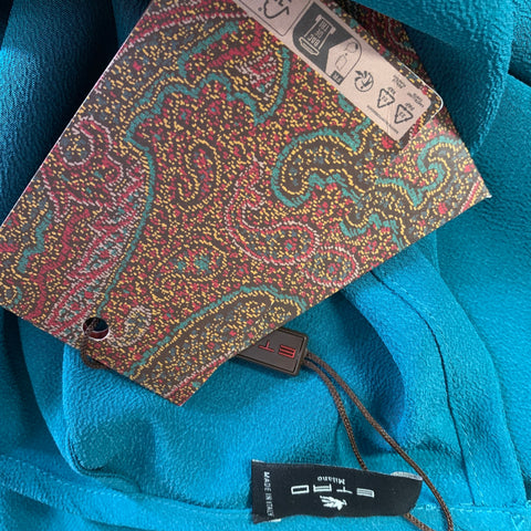 ETRO Size M Blue Turqoise Silk Textured See Through Casual Top