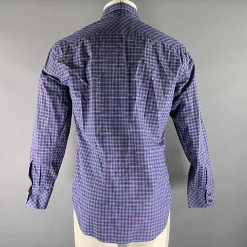 ZACHARY PRELL Size M Blue Burgundy Check Cotton Cutaway Long Sleeve Shirt