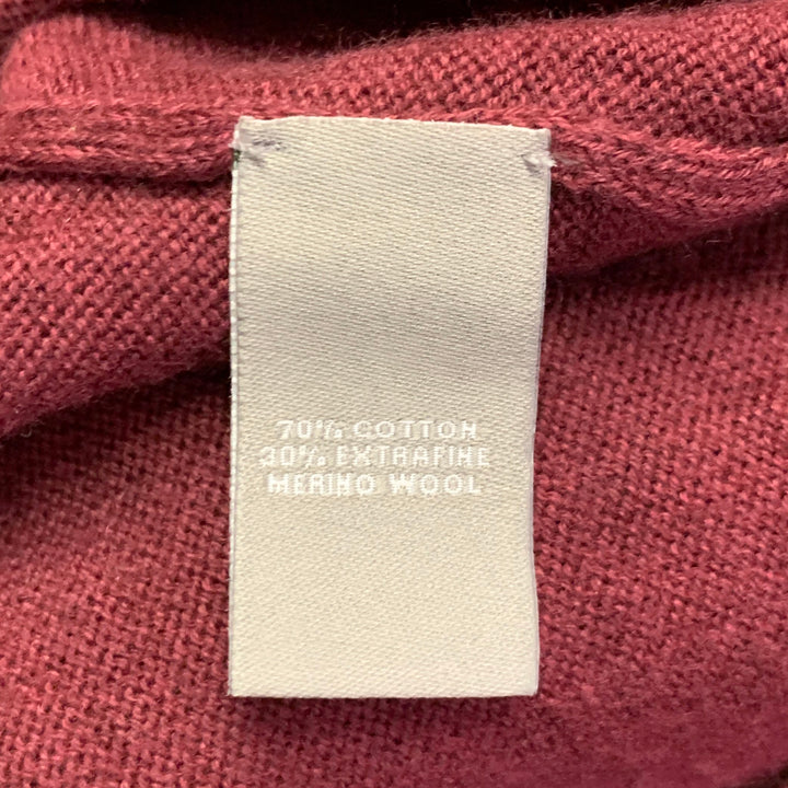 NEIMAN MARCUS Size S Burgundy Knit Cotton Merino Wool Crew Neck Pullover