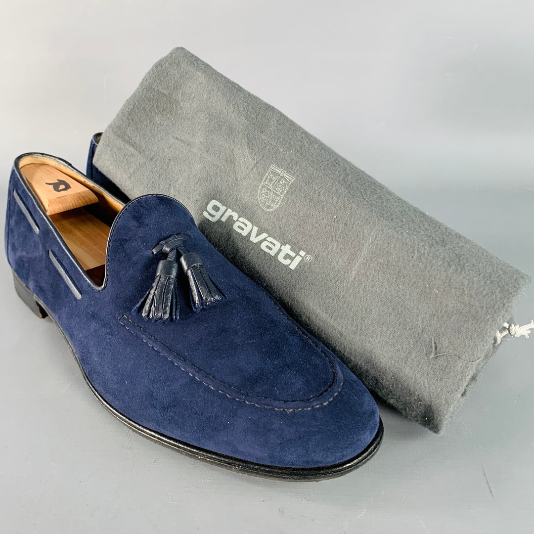GRAVATI Size 11 Navy Suede Leather Tassels Loafers