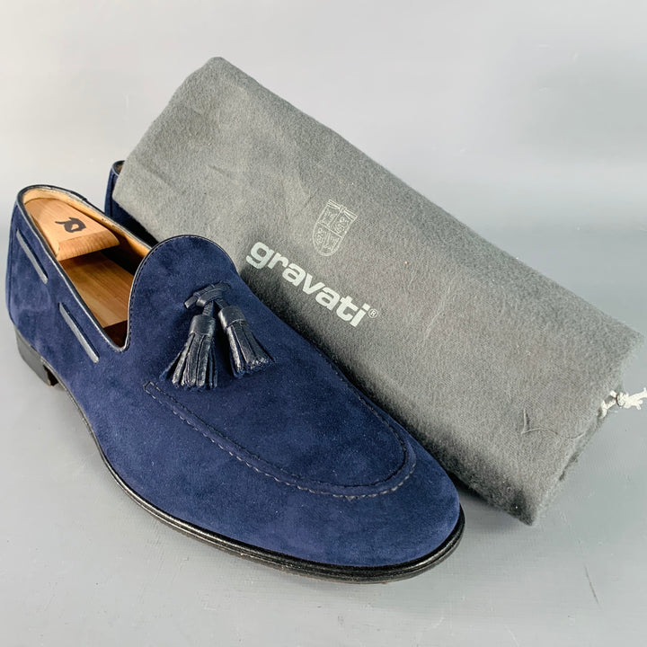 GRAVATI Size 11 Navy Suede Leather Tassels Loafers