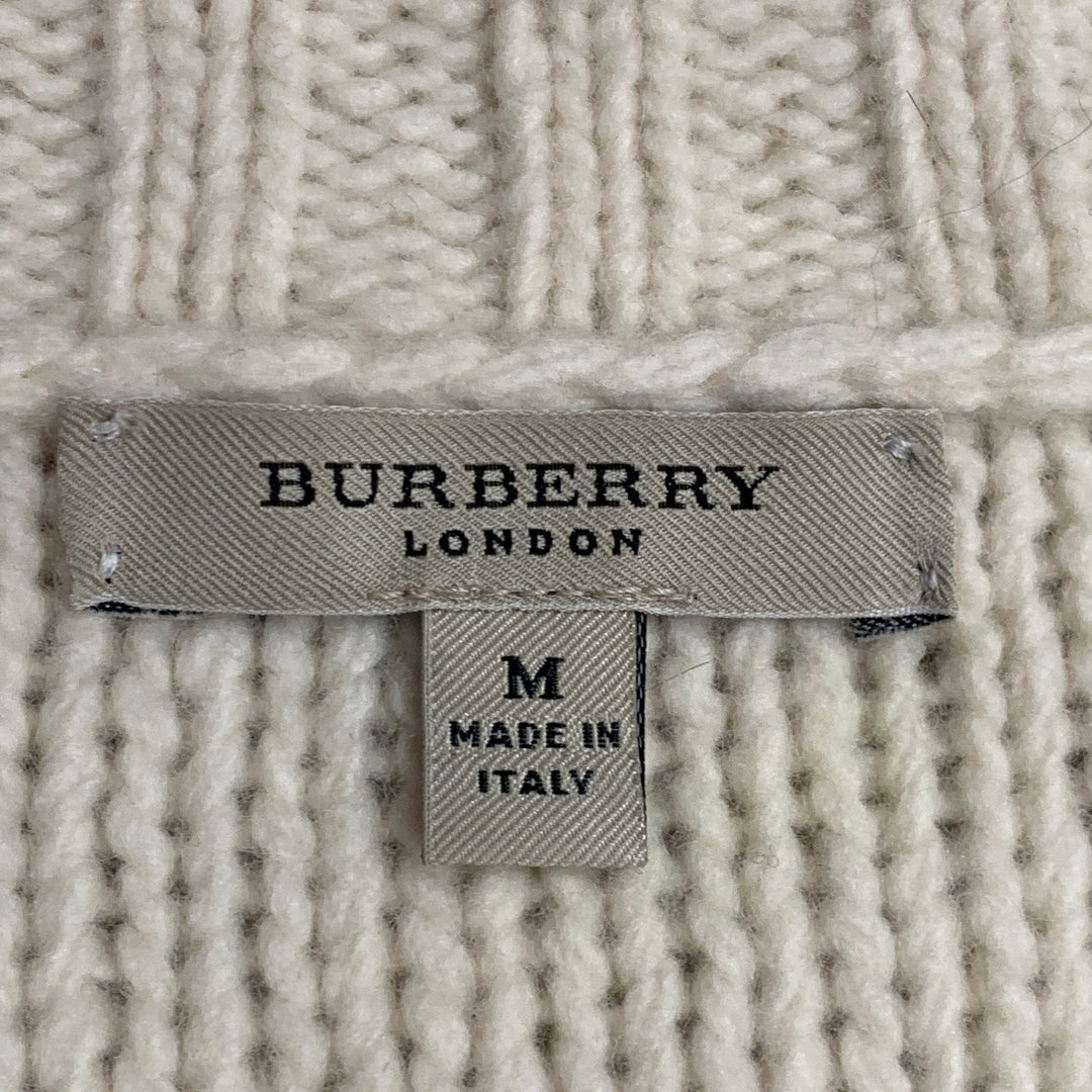 BURBERRY LONDON Size M Cream Brown Knit Merino Wool Toggle Closure Cardigan