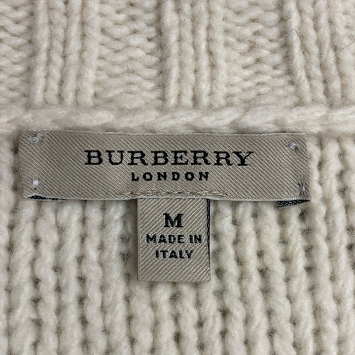 BURBERRY LONDON Size M Cream Brown Knit Merino Wool Toggle Closure Cardigan