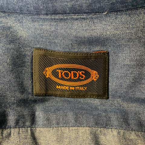 TOD'S Size L Navy Heather Cotton Button Down Long Sleeve Shirt