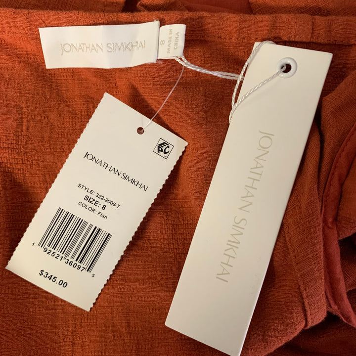 JONATHAN SIMKHAI Size 8 Orange Rust Linen Cotton Ruffle Shoulder Cropped Top