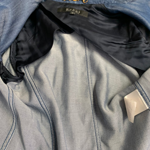 GUCCI Size 2 Blue Lyocell Twill Notch Lapel Single Button Jacket Blazer