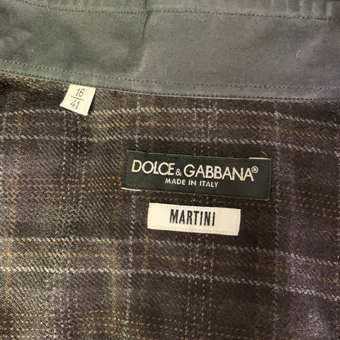 DOLCE & GABBANA Size M Black Brown Plaid Wool Silk Long Sleeve Shirt