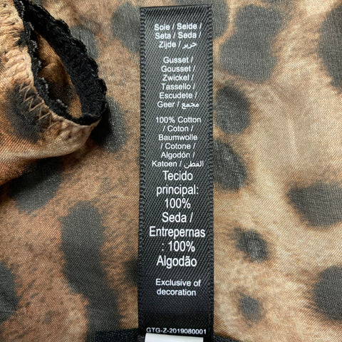 SKIMS DOLCE GABBANA Size S Brown Beige Silk Animal Print Babydoll Lingerie Set