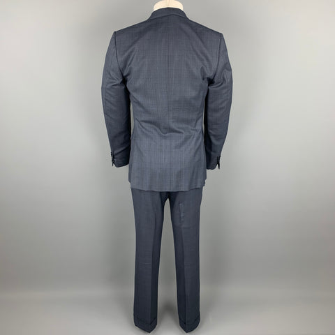 ERMENEGILDO ZEGNA Size 40 Navy Glenplaid Wool / Silk Double Breasted Suit