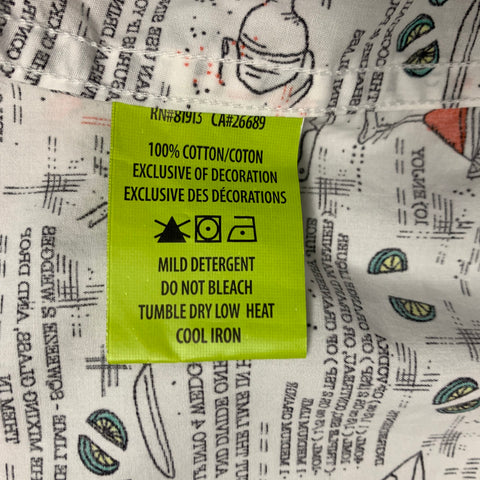 ROBERT GRAHAM Size L Black White Cocktail Recipe Print Short Sleeve Shirt
